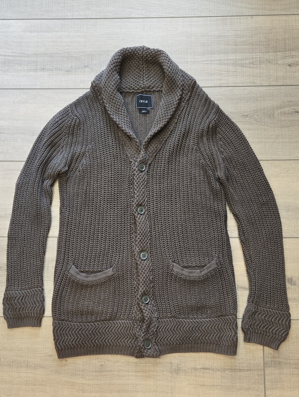 Shawl Collar Button-Up Cardigan - Dark Olive